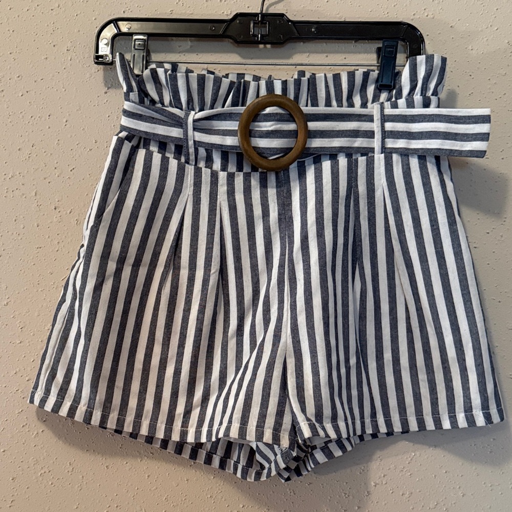 Altar'd State Navy and White Striped High-Waist Shorts